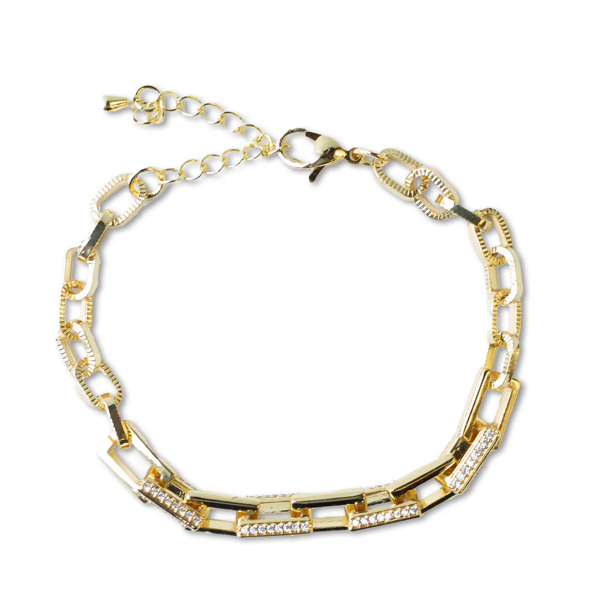Tarnish Resistant Gold CZ Link Bracelet w/ Extender
