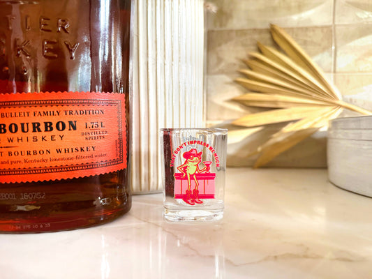 That Don't Impress Me Much Frog Cowgirl Shot Glass