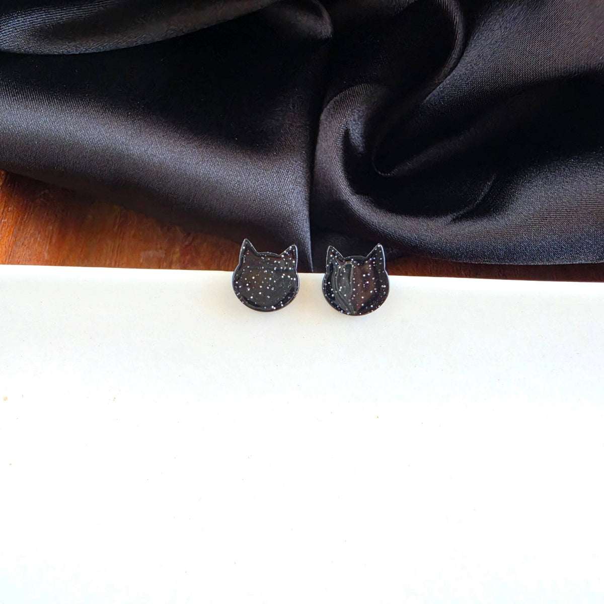 Dainty Cat Studs - Black Glitter // Halloween, Fall, Earring