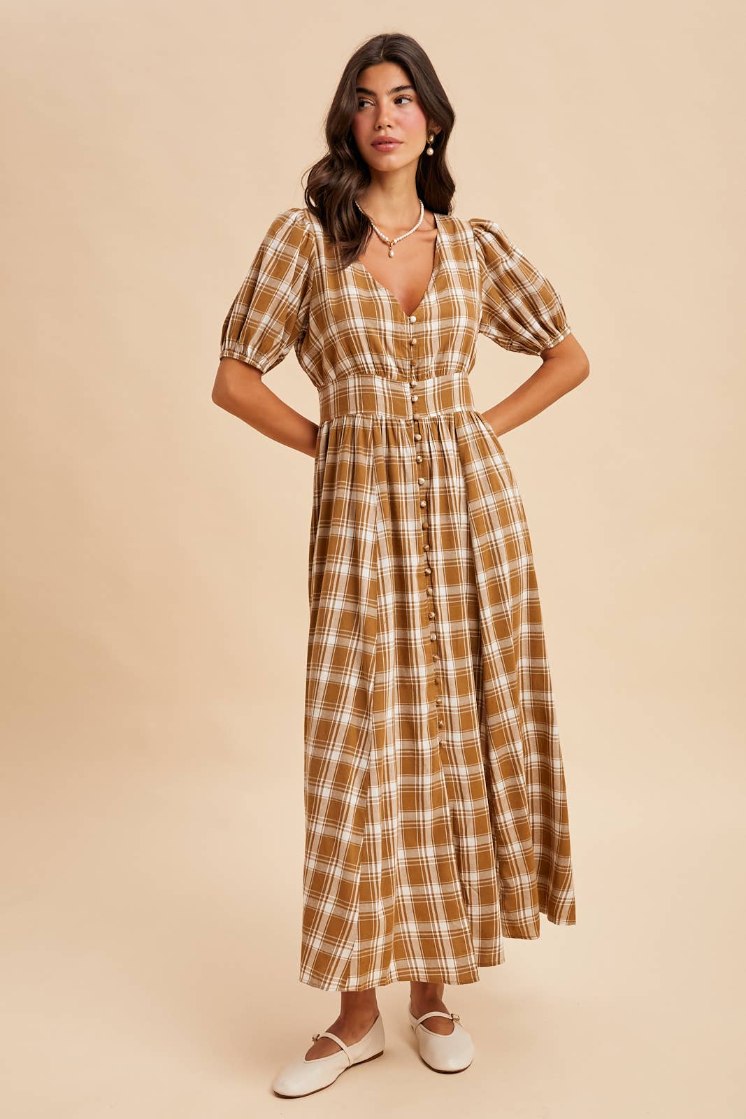 PLAID BUTTON DOWN MAXI DRESS