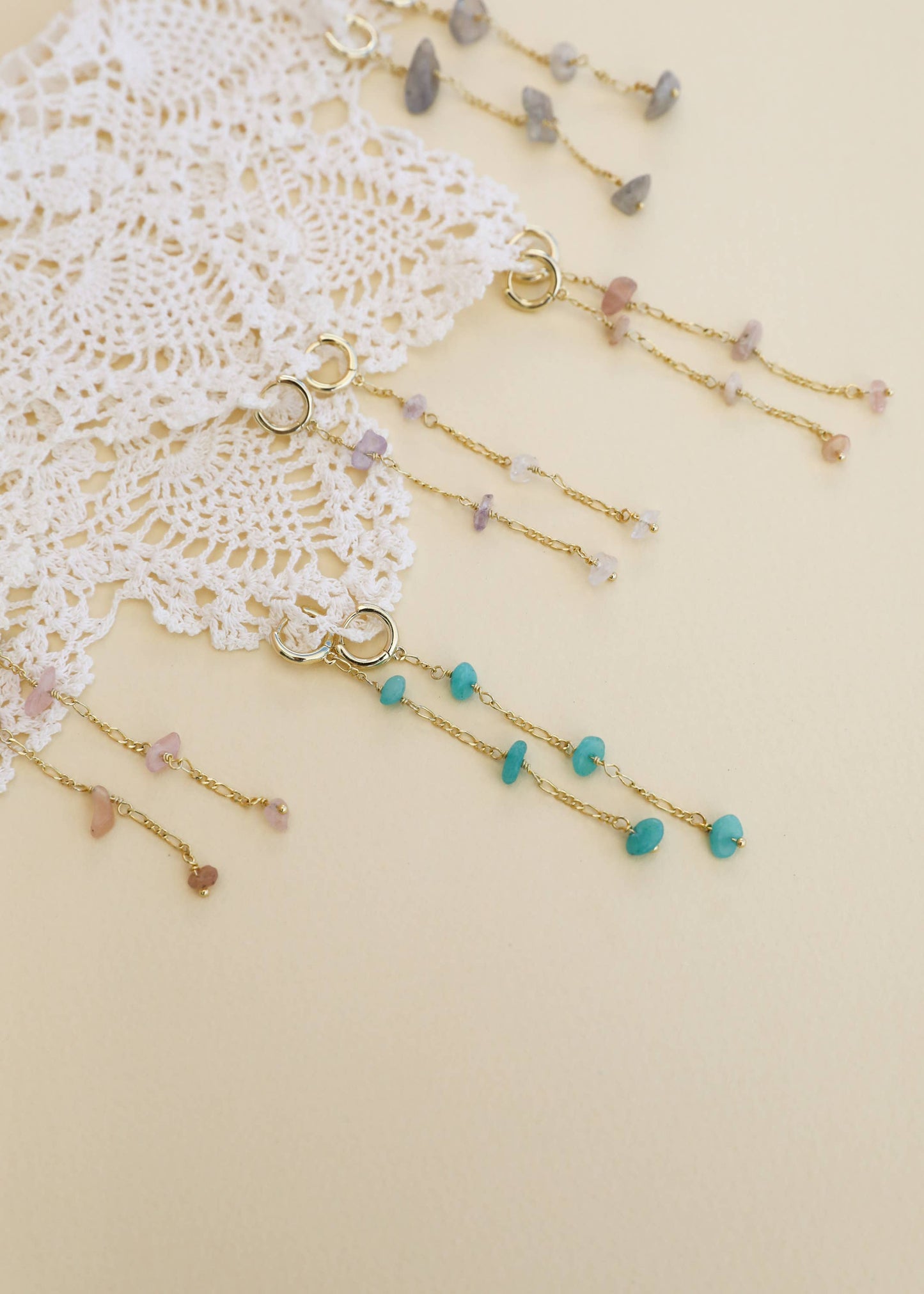 Raw Gemstone Chain Drop Earring - Amazonite