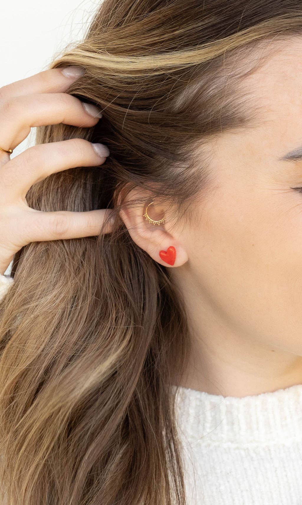Hand Drawn Heart Studs - Red // Jewelry, Earrings, Valentines