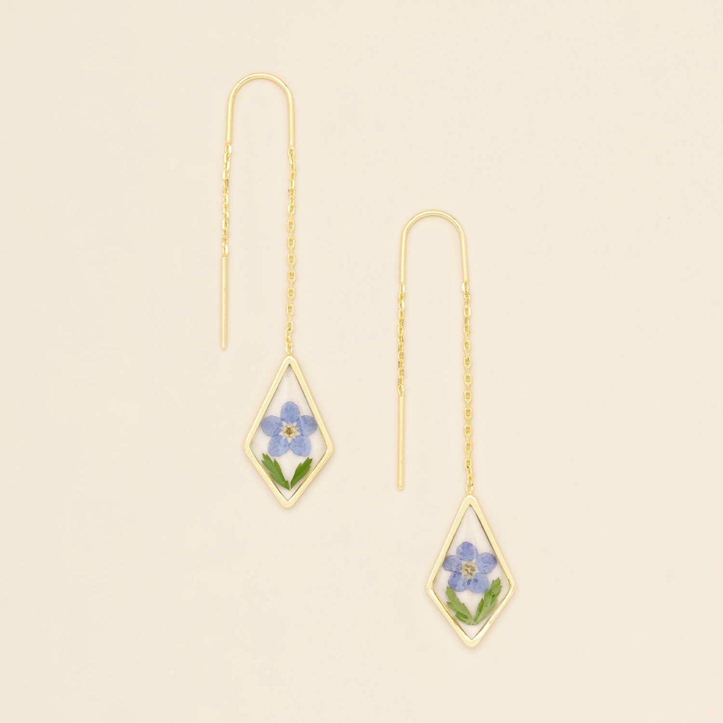Pressed Flower Thread Earring - Blue Forget Me Not/Gold
