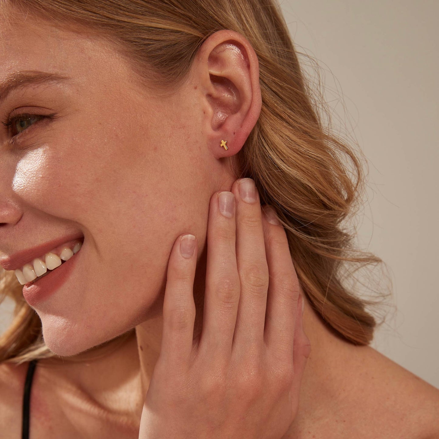 Tiny Cross Ball End Stud Earrings in 925 Sterling Silver