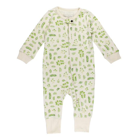 Organic Footless 2-Way Zipper Romper in Stone Botanica