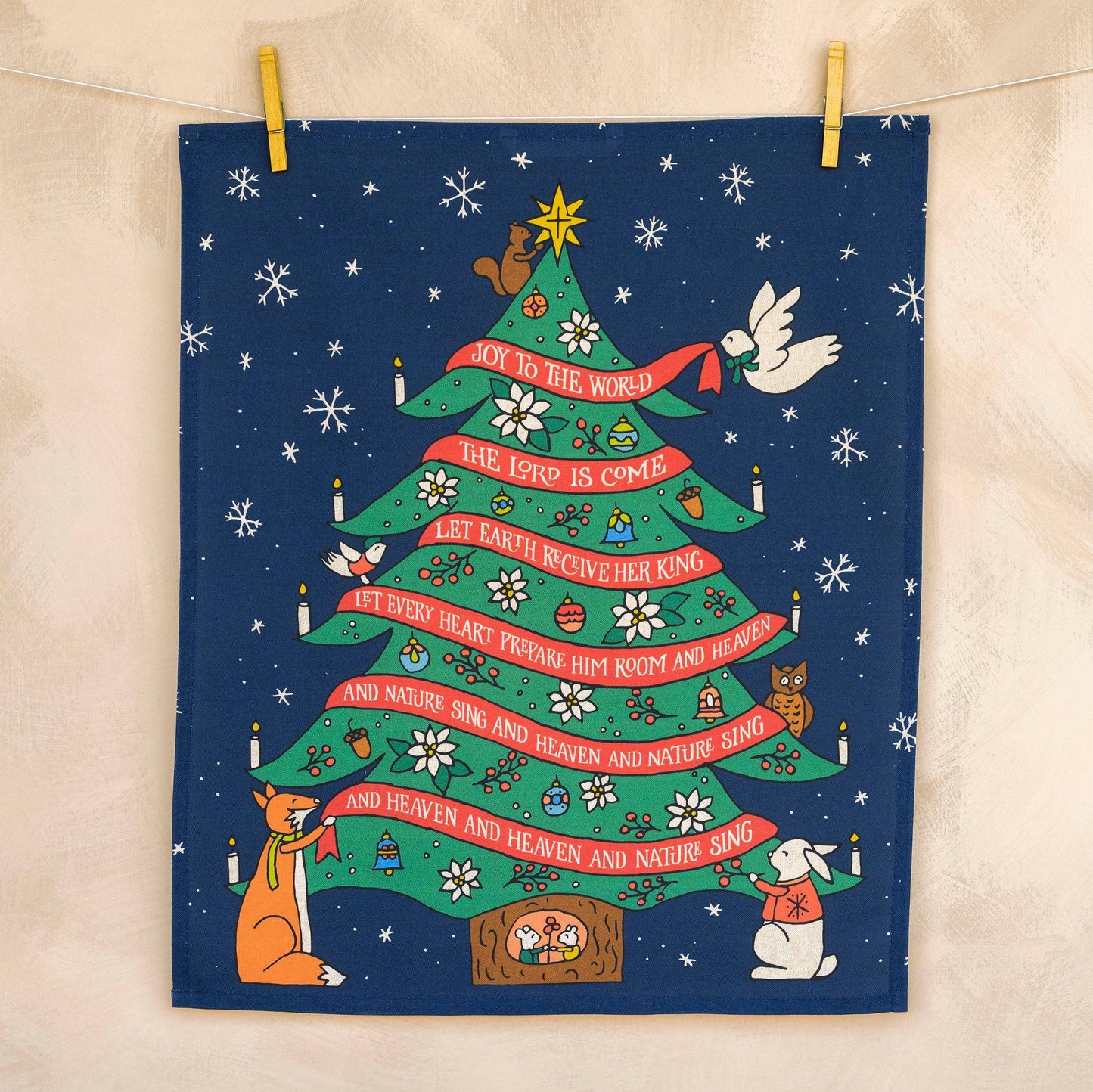 Joy To The World Christmas Tea Towel - Full Color