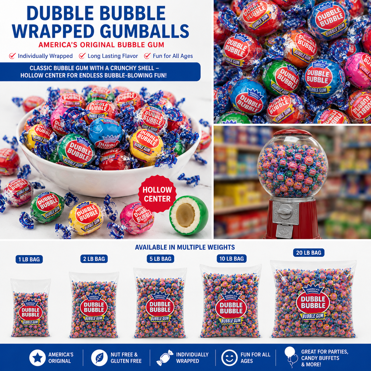 Dubble Bubble Wrapped Gumballs – Individually Wrapped Bulk Bubble Gum