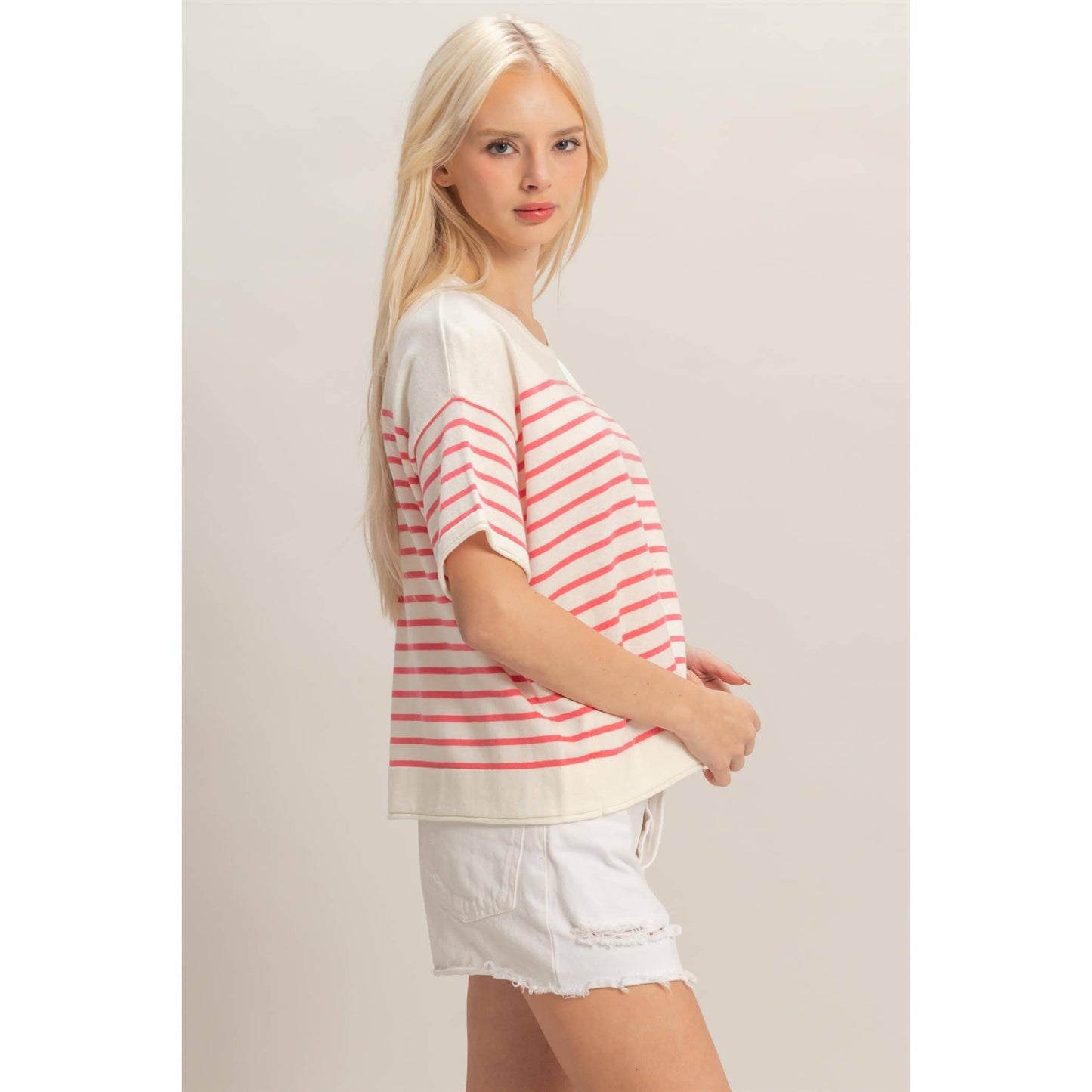 Striped Short Sleeve Knit Top