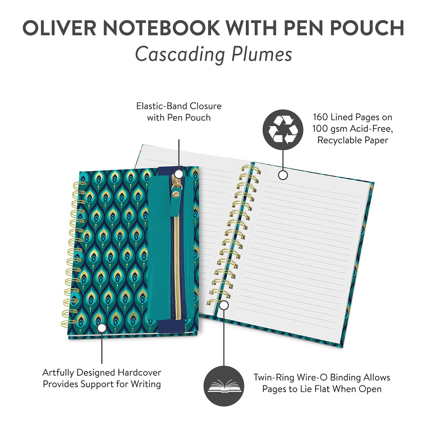 Cascading Plumes Oliver Notebook with Pen Pocket