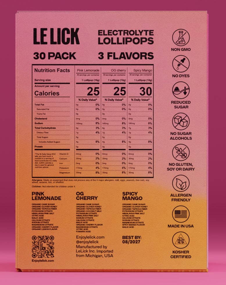 Electrolyte Lollipops, Tart Box, 30 Count, Made in USA