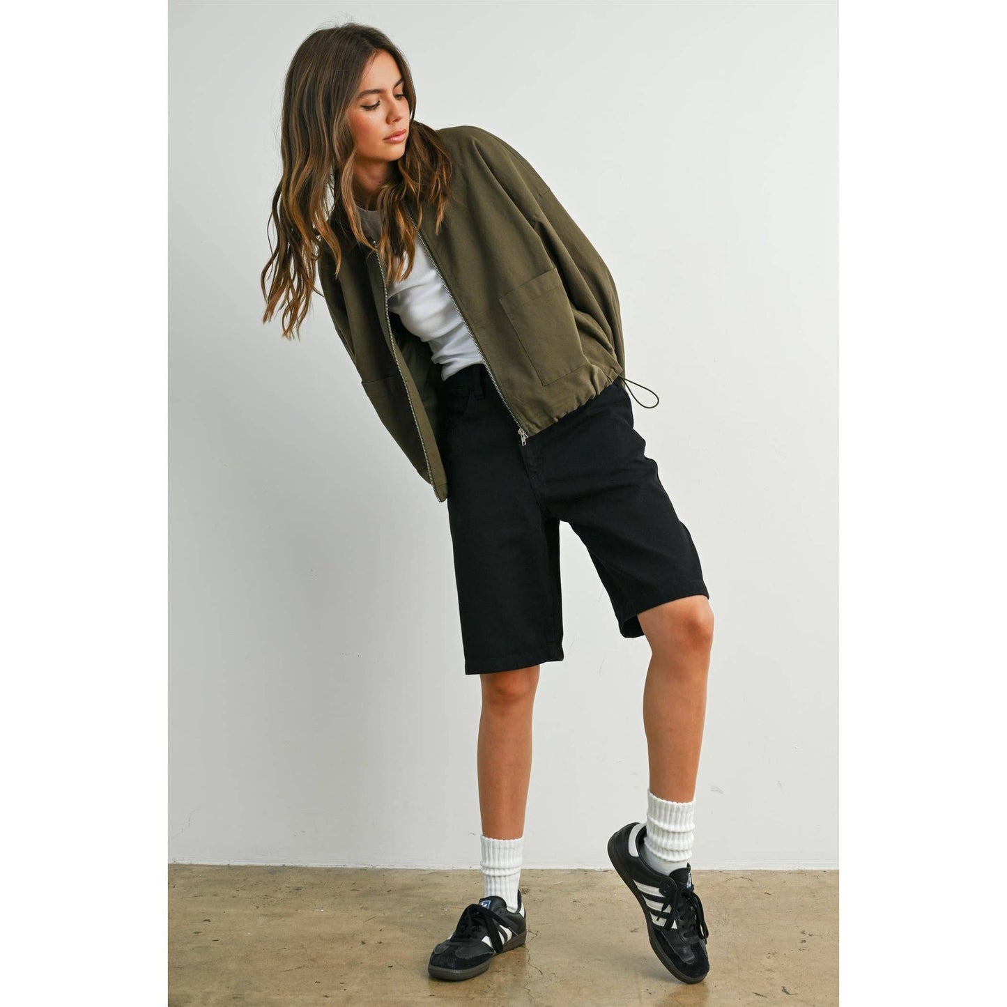 Collared Zip-Up Drawstring Jacket