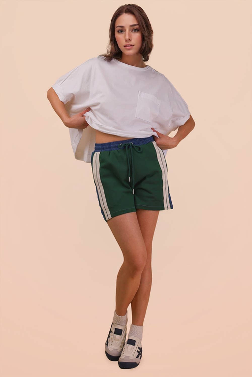 Denim-Terry Mix Casual Shorts