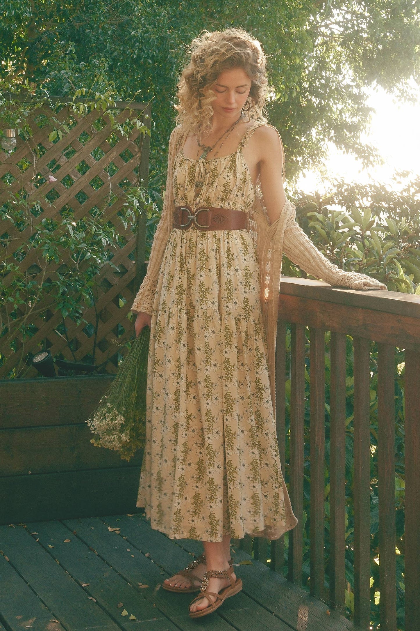Floral Tie-Strap Smocked Maxi Dress LD1623