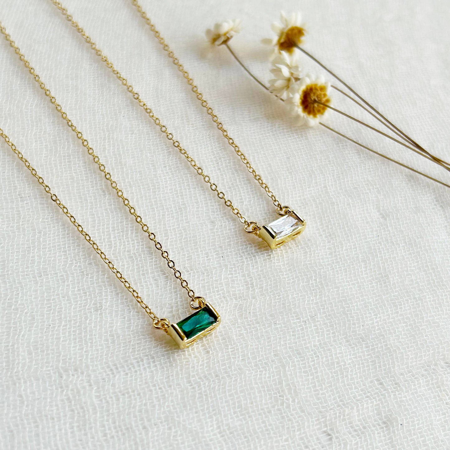 Minimalist Baguette Gemstone Necklace