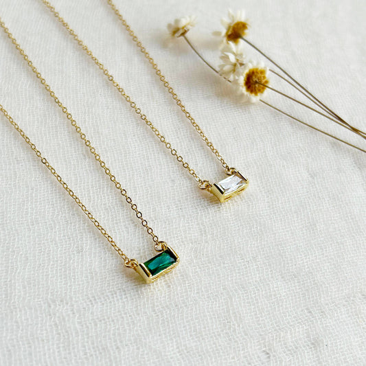 Minimalist Baguette Gemstone Necklace