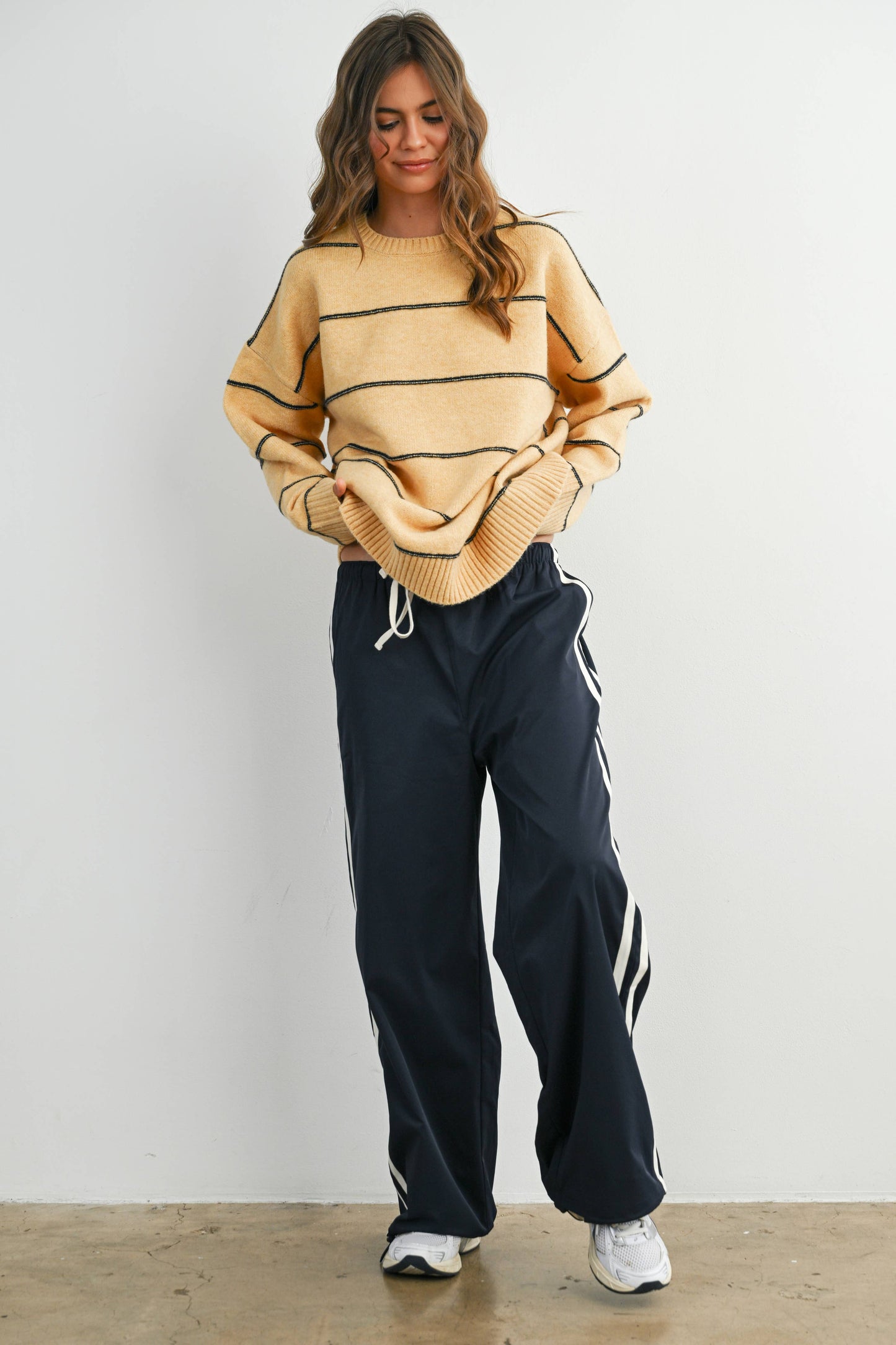 Striped Pattern Drop Shoulder Sweater