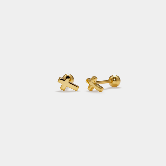 Tiny Cross Ball End Stud Earrings in 925 Sterling Silver