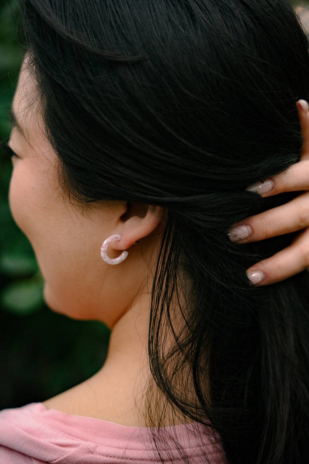 Micro Cam Mini Hoops - Powder Pink Dot // Easter Jewelry