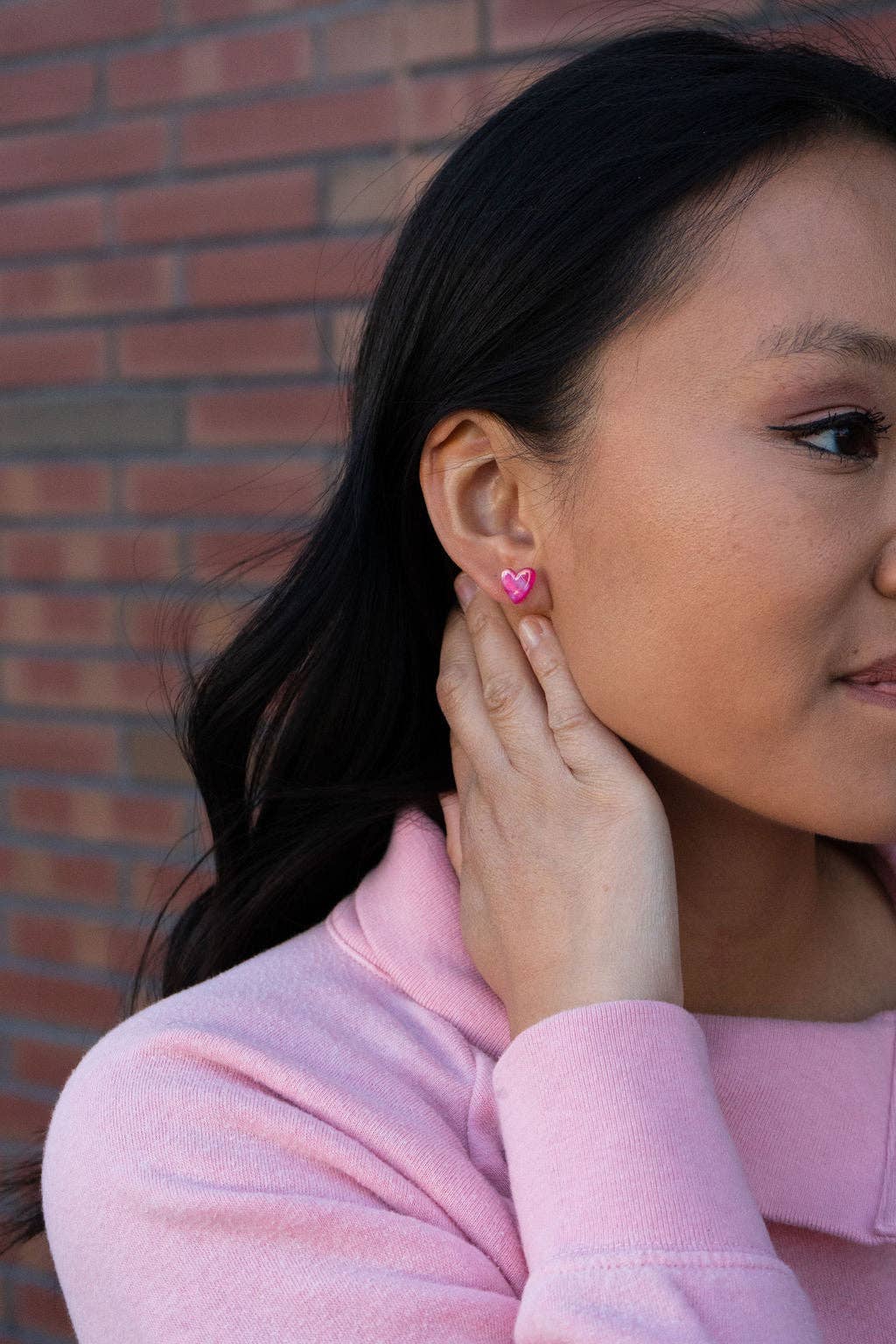 Hand Drawn Heart Studs - Hot Pink // Valentine's Earrings, Jewelry