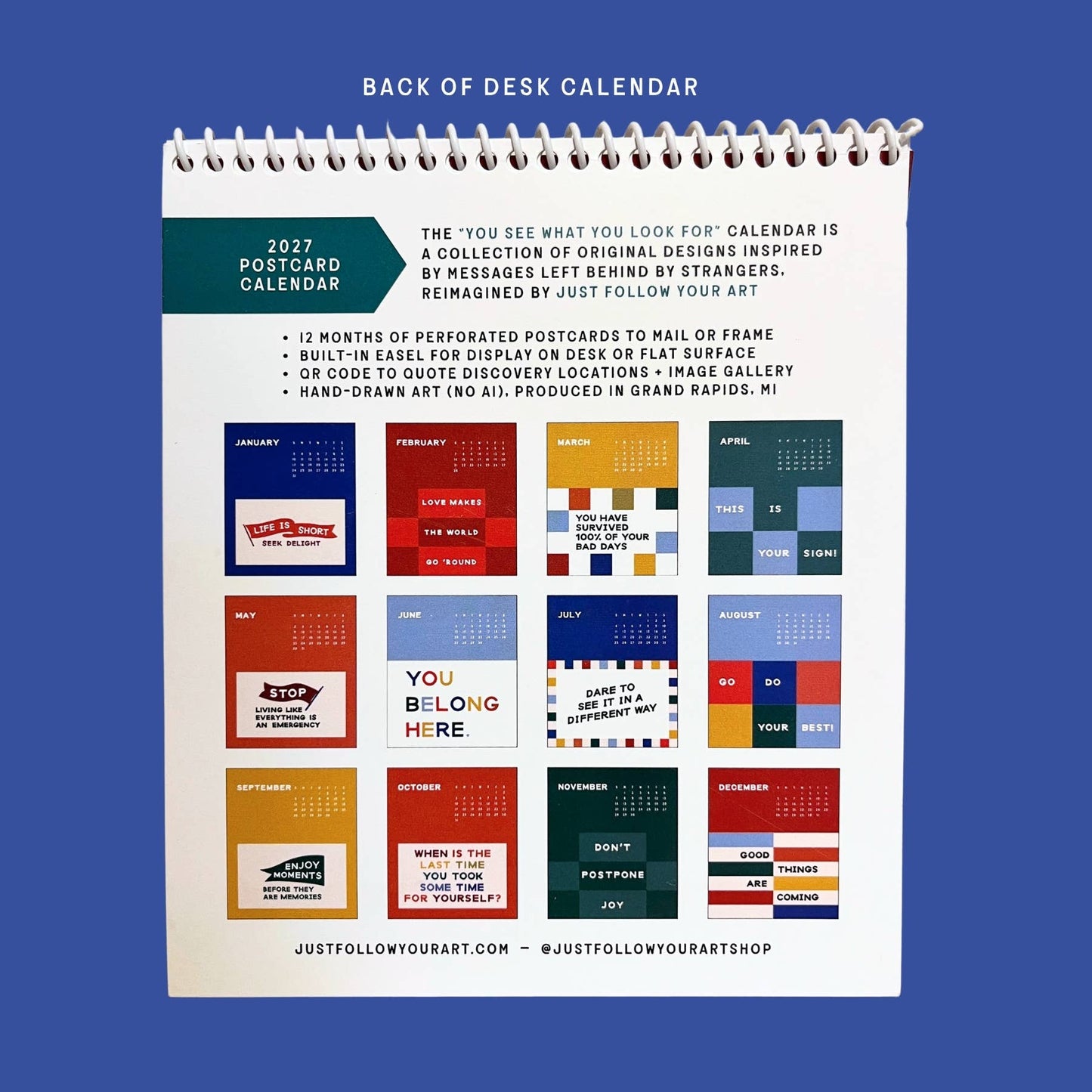 2027 Postcard Calendar | Monthly Desk Calendar With Easel