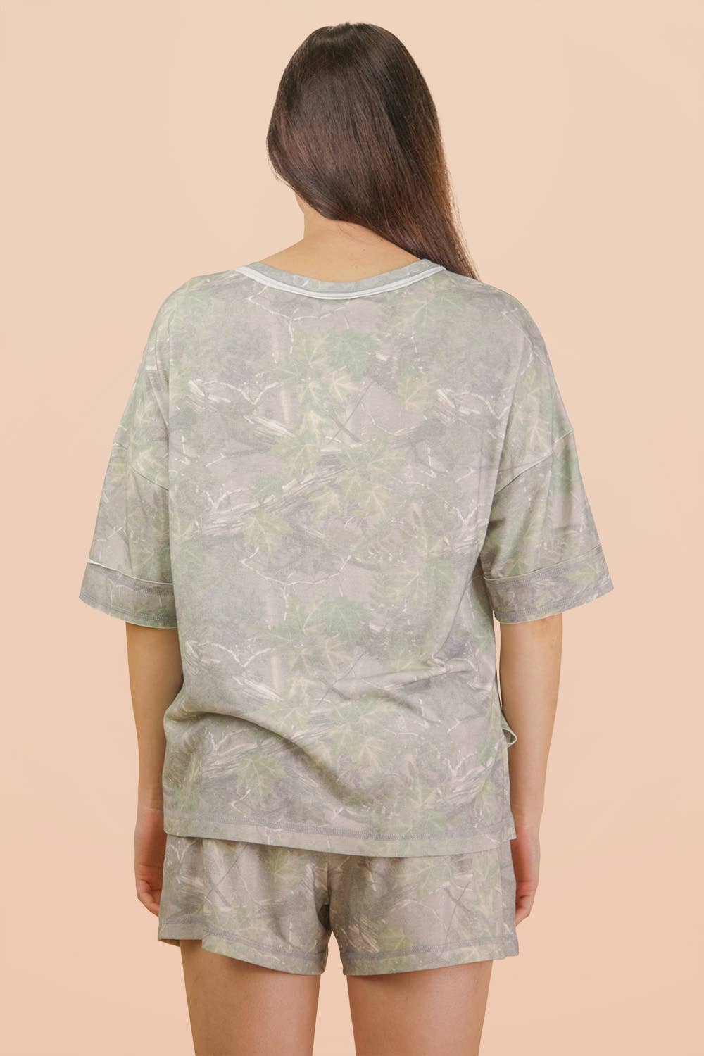 Camo Print Casual Knit Top & Shorts Set