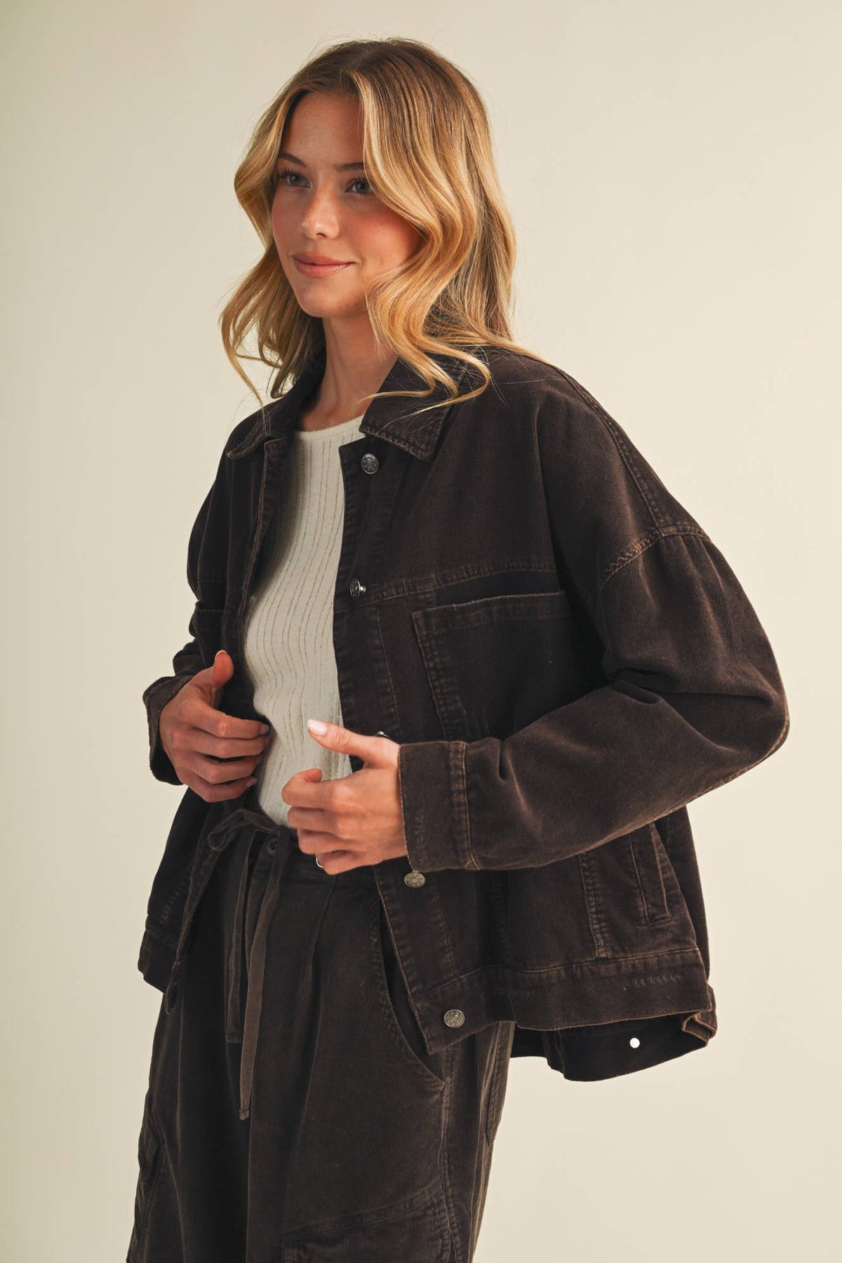 Wide-Wale Corduroy Dropped Shoulder Jacket