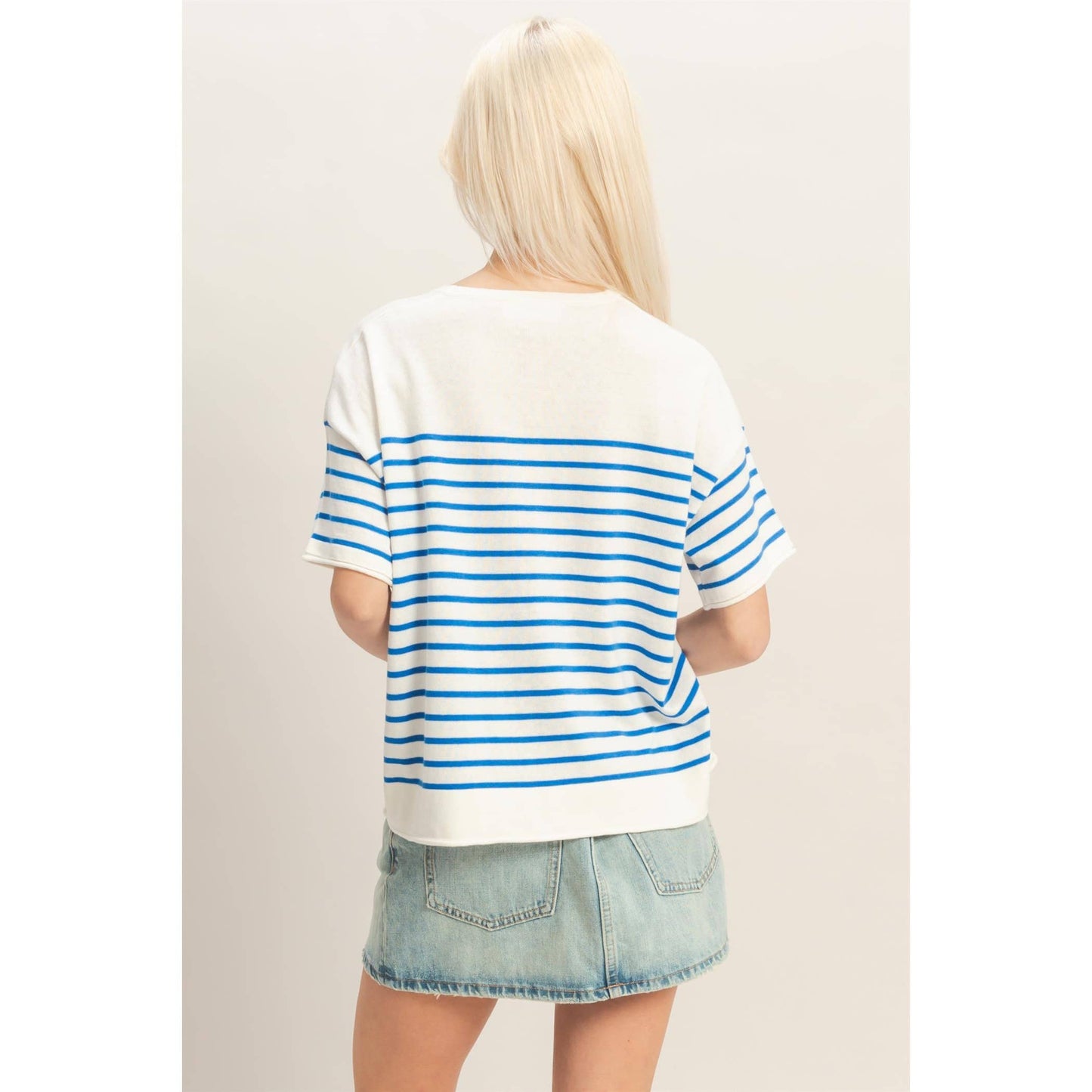 Striped Short Sleeve Knit Top