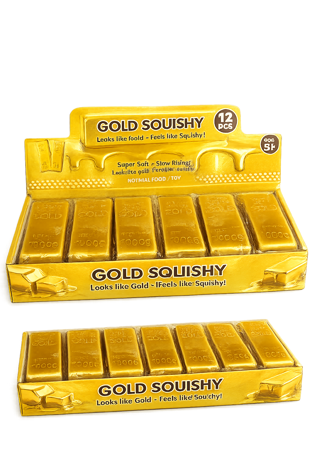 Gold Squishy – 5.5” Slow Rising Gold Bar Squishy Toy (12 Piece Display) MSUSG