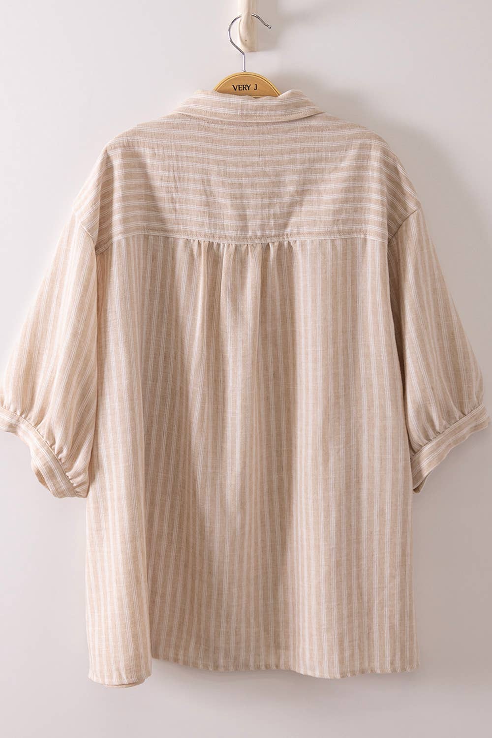 Stripe Half Puff Sleeve Shirt Top