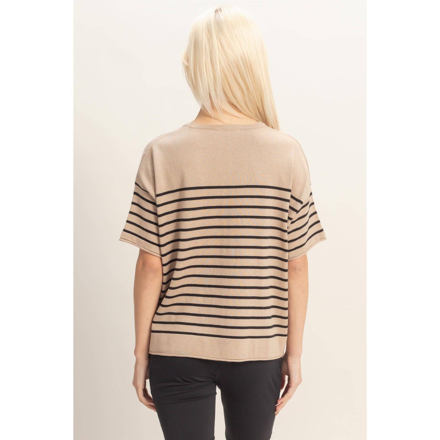 Striped Short Sleeve Knit Top