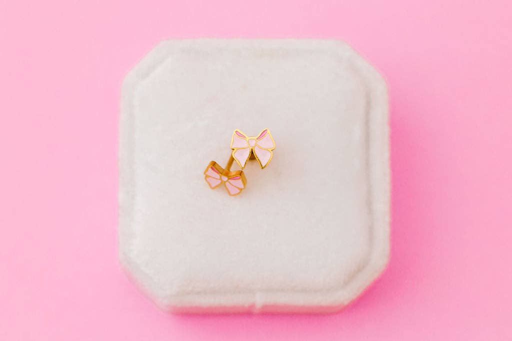 Pink Bow Stud Earrings