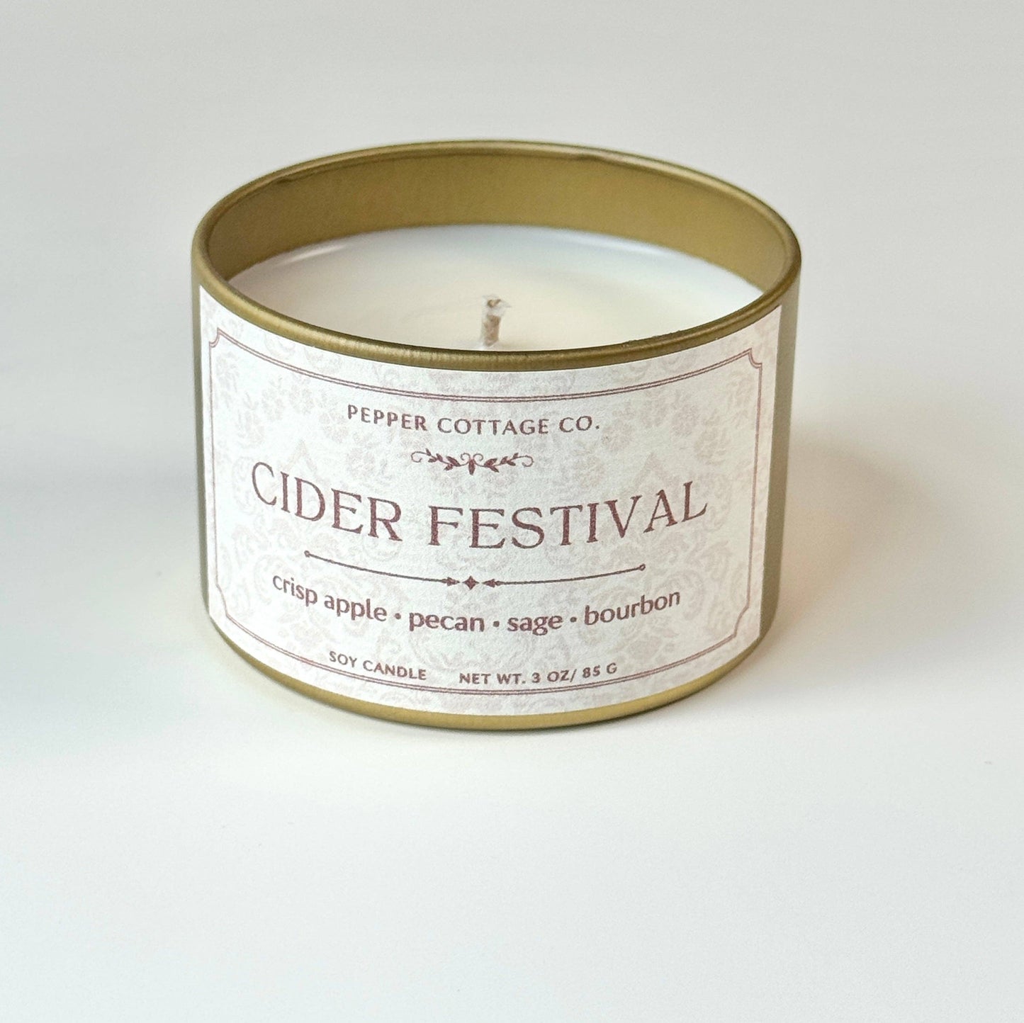 Cider Festival - Apple, Pecan, Bourbon, Sage 3 oz Soy Fall Candle