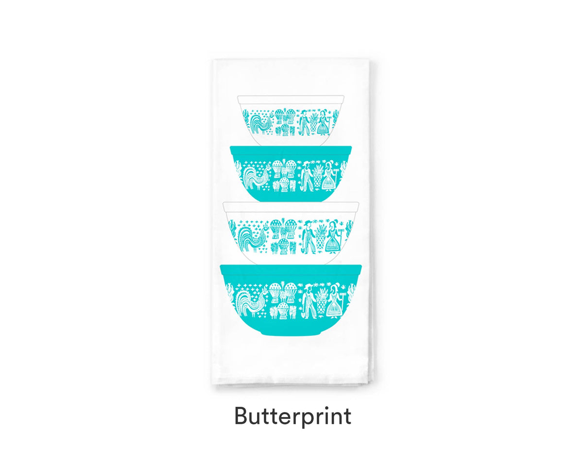 Vintage Bowl Stack Cotton Tea Towel | 6 Patterns