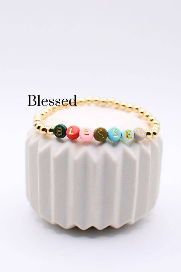 Gold Bead Word Bracelets – Blessed & Be Still, Faith jewelry
