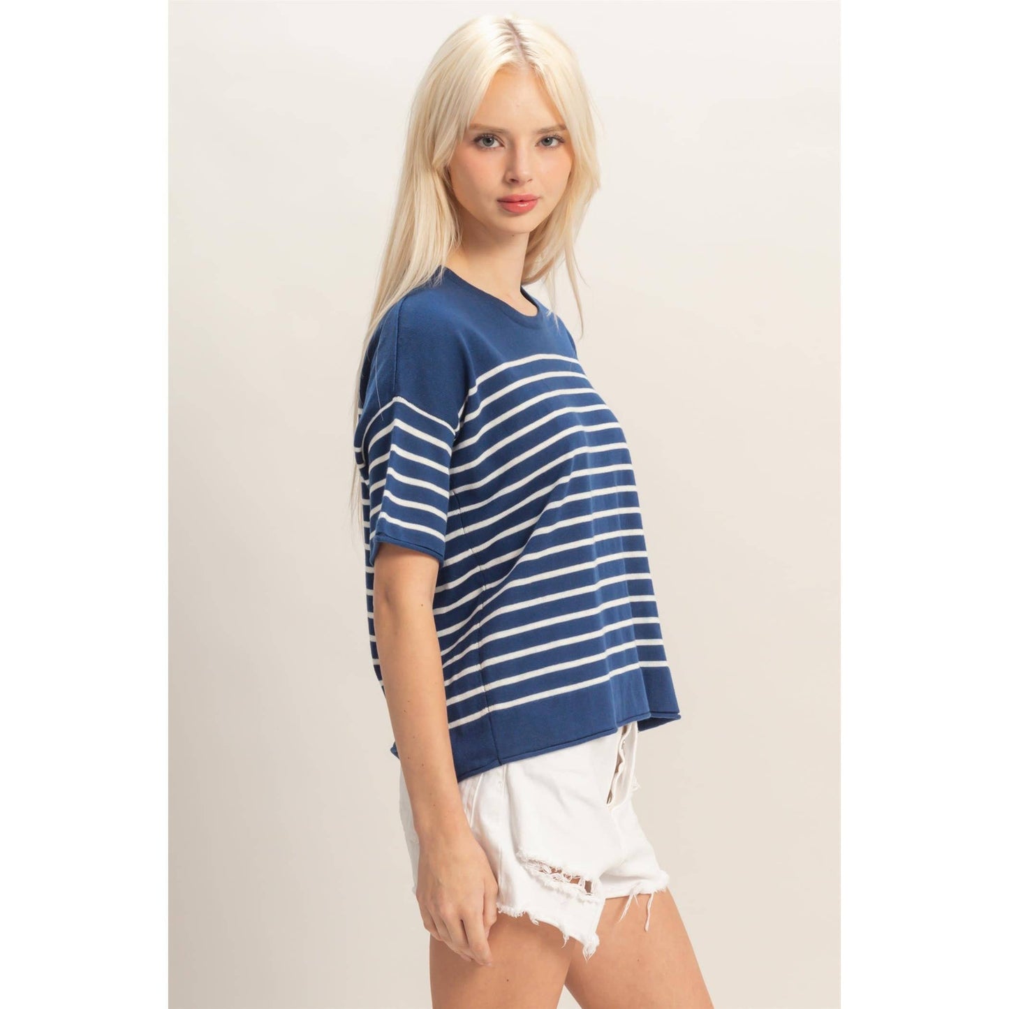 Striped Short Sleeve Knit Top