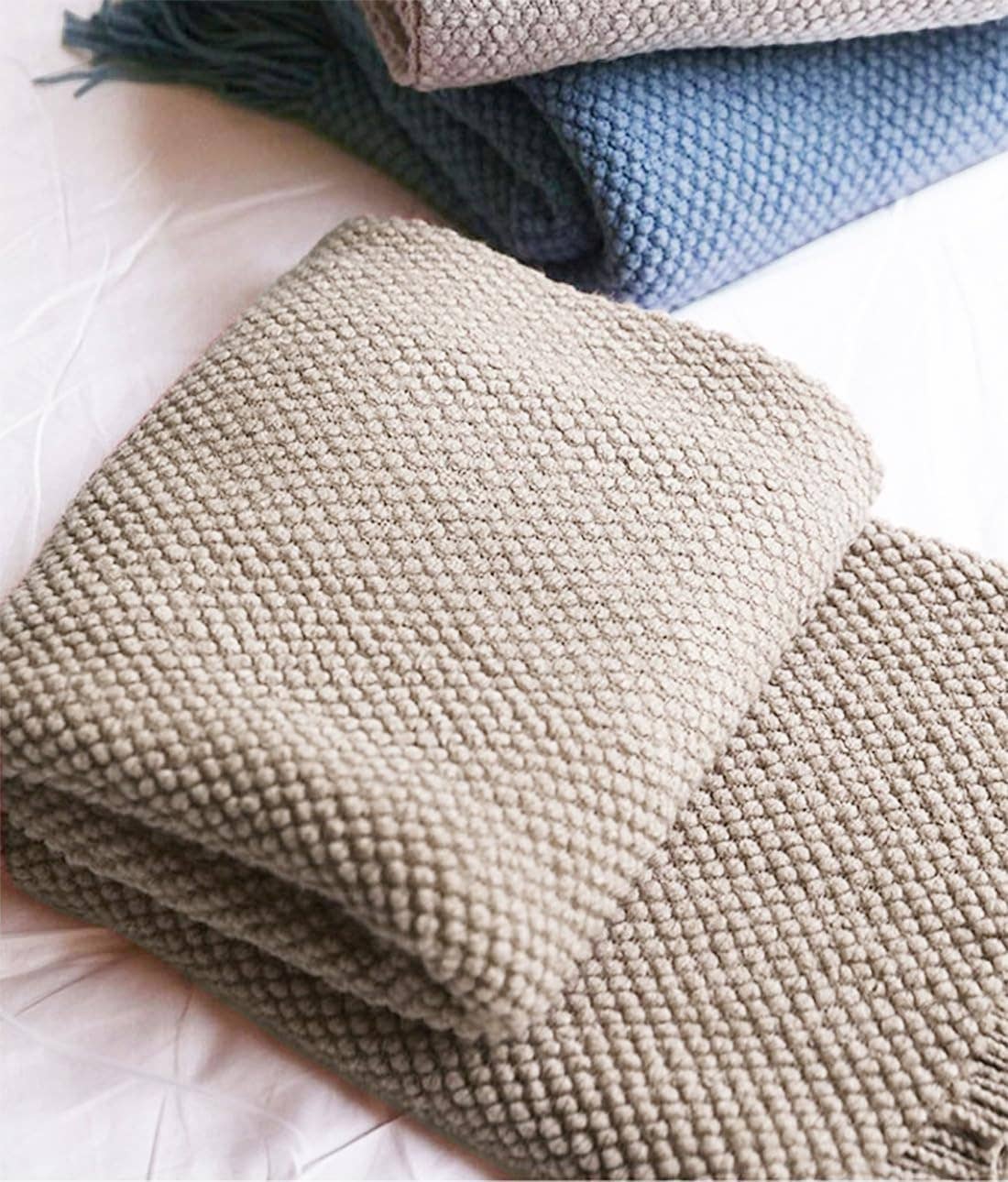 Knit Textured 50x60 Inch Throw Blanket with Fringe