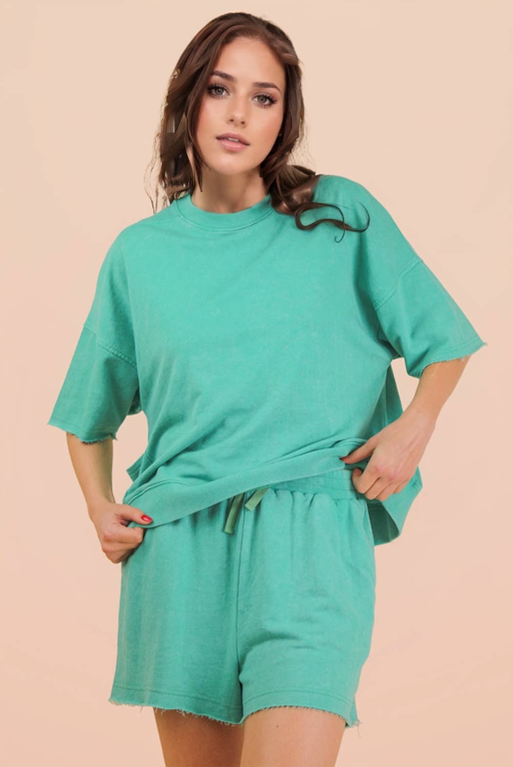 Mineral Washed Knit Casual Top & Shorts