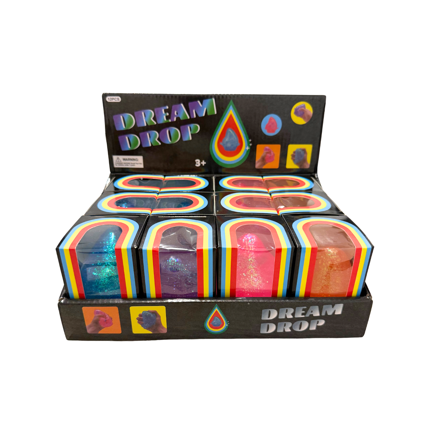 Assorted Colors Glitter Squishy Drop Toy in Display Box (3.5") MSND6