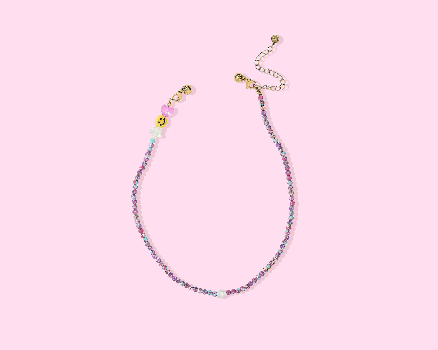 Beaded Necklace - Purple Marbled w/ Heart - Maren