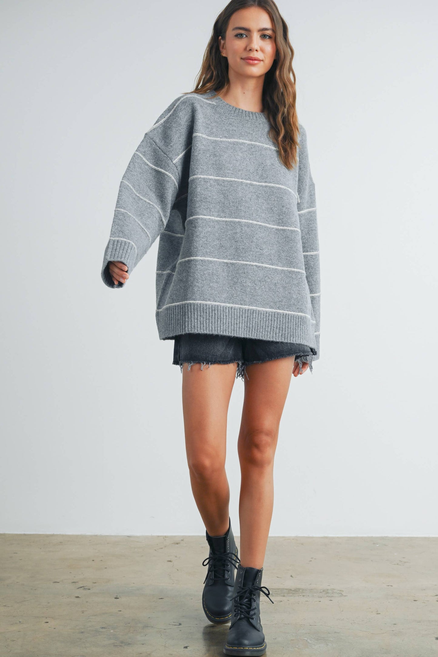 Striped Pattern Drop Shoulder Sweater