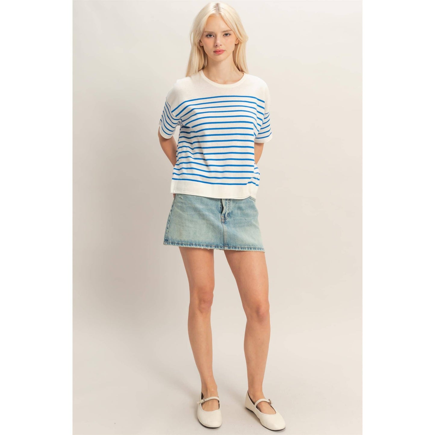 Striped Short Sleeve Knit Top