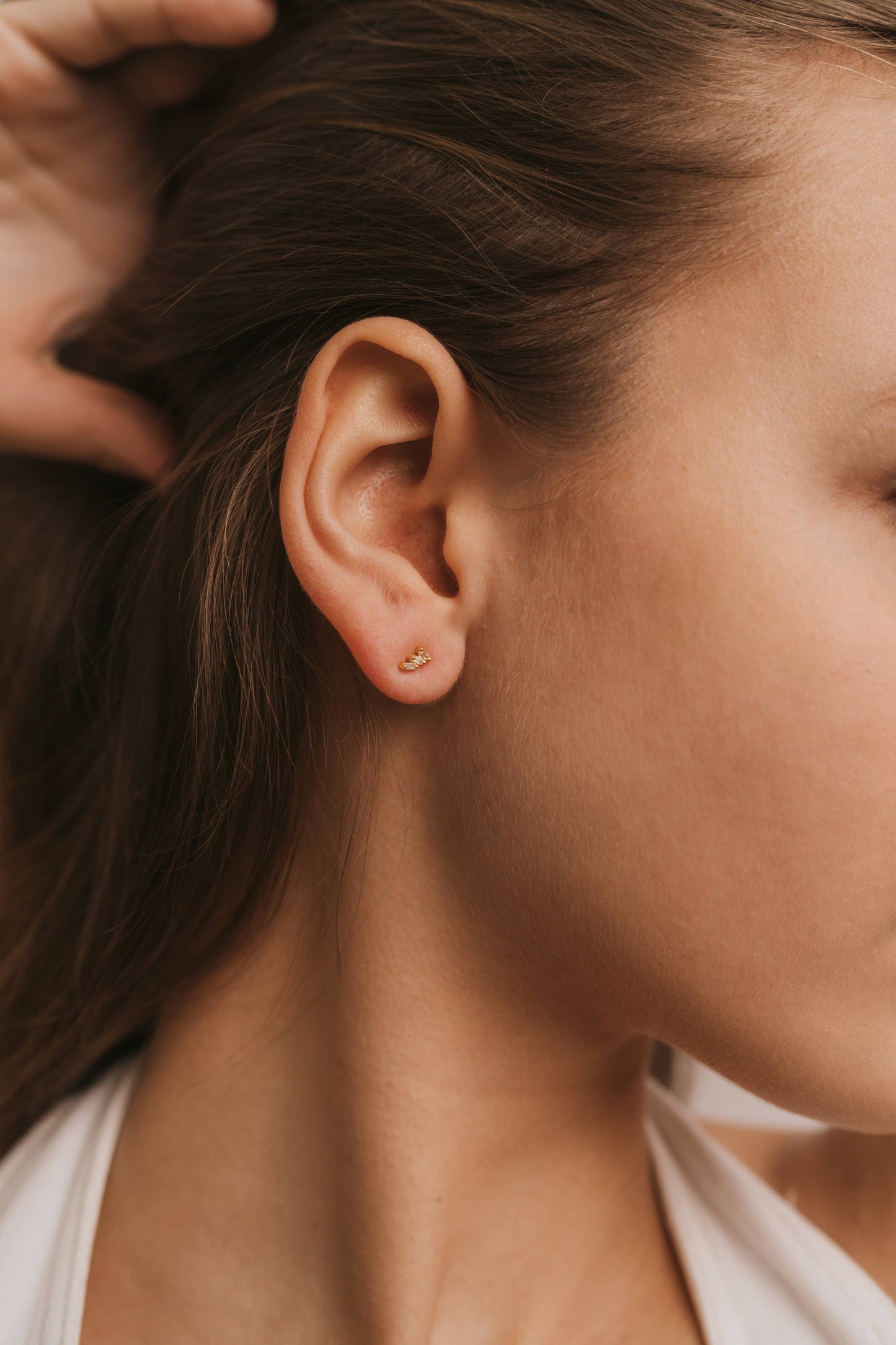 Offset Trio - White CZ - Gold Earrings