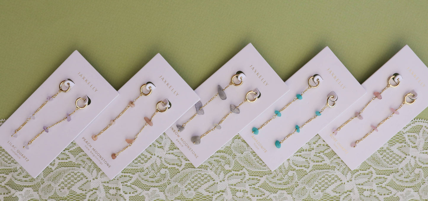 Raw Gemstone Chain Drop Earring - Amazonite