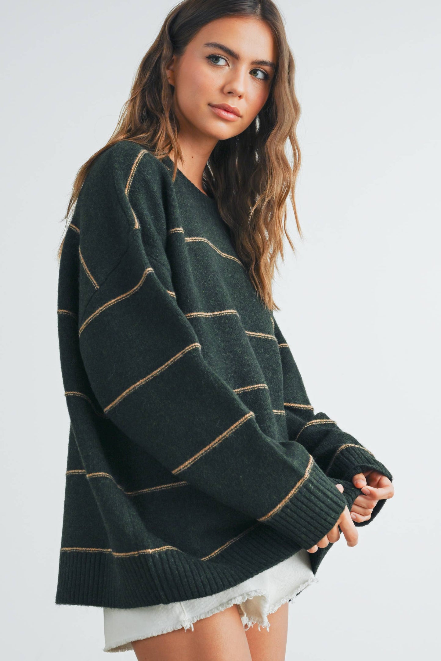 Striped Pattern Drop Shoulder Sweater