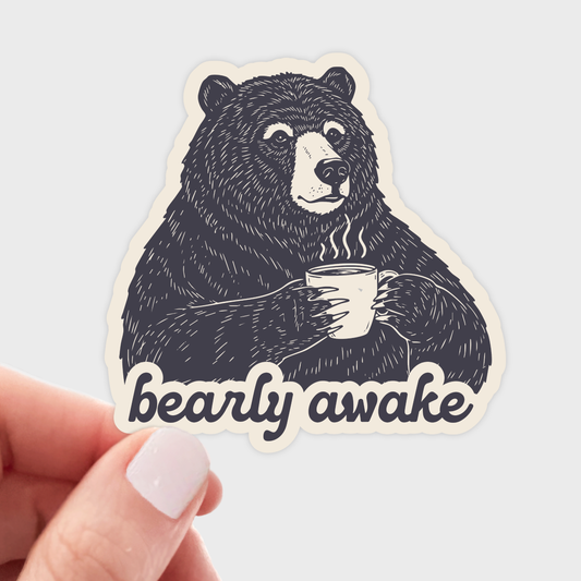 Bearly Awake Sticker - coffee, bear, good morning, cafe