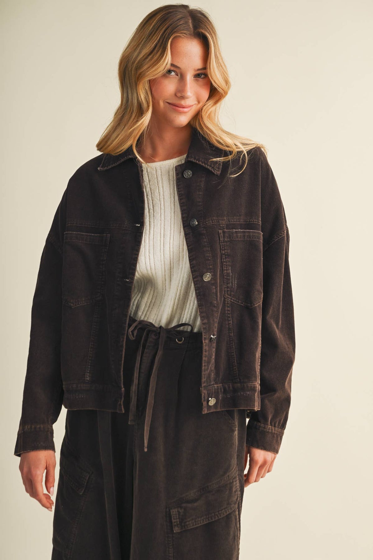 Wide-Wale Corduroy Dropped Shoulder Jacket