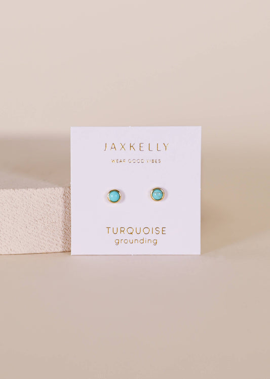 Simple Stud Earrings - Turquoise Gemstone - 18k Gold Plated