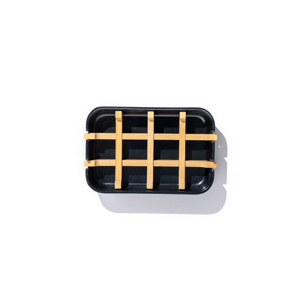 Black & Bamboo Soap Dish Home Bathroom Sink Decor