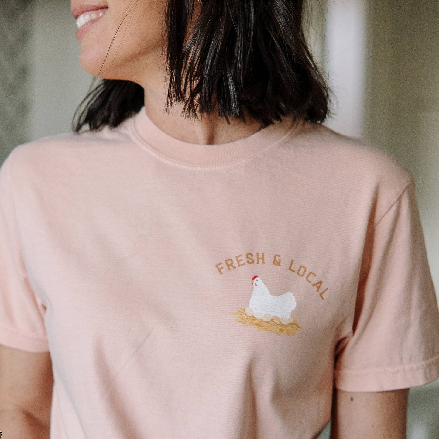 Chicken Farmers Market Tee - Peachy Pink