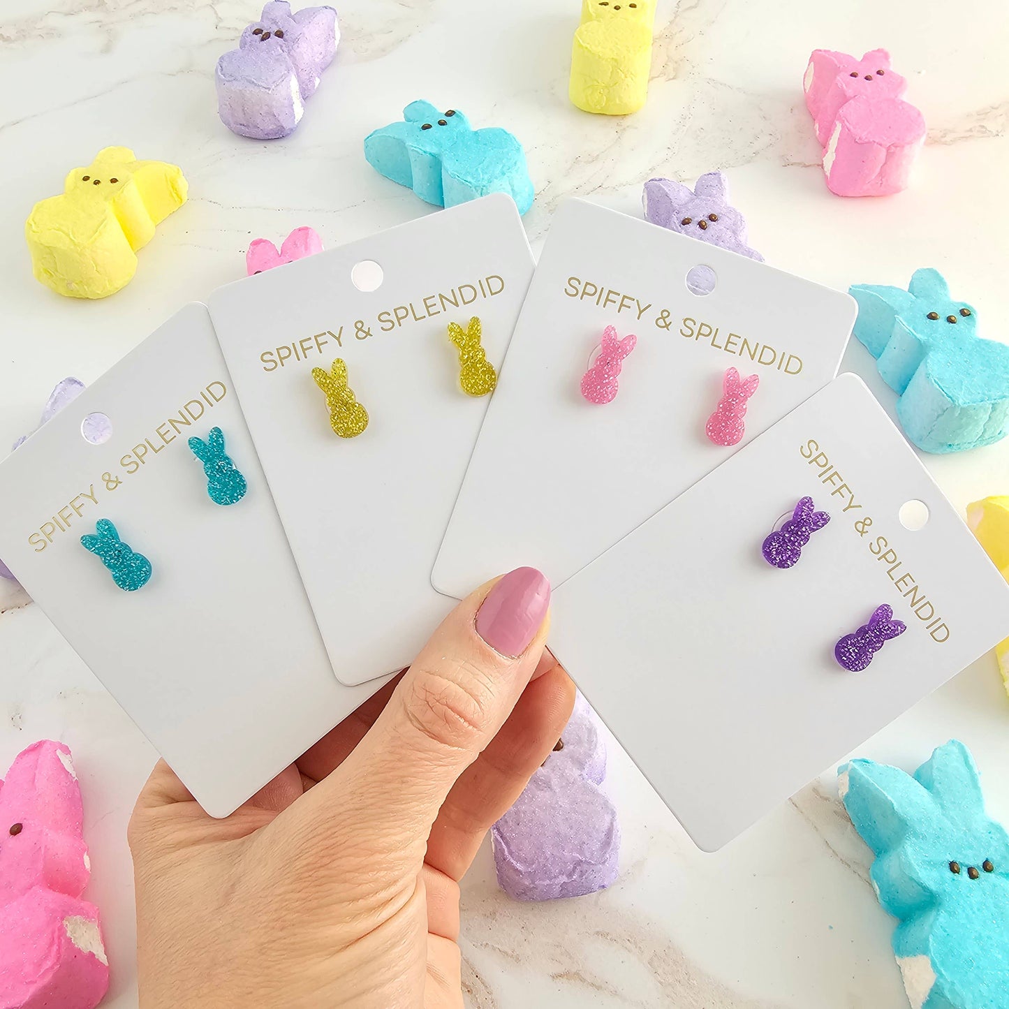 Glitter Bunny Studs - Blue // Earrings, Jewelry, Easter